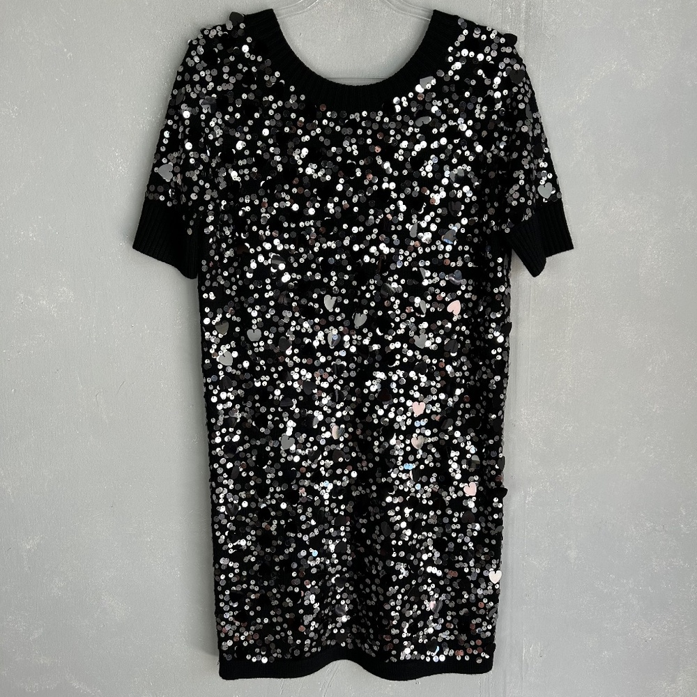 Love Moschino size 8 sweater dress black open back sequined wool‎ blend short